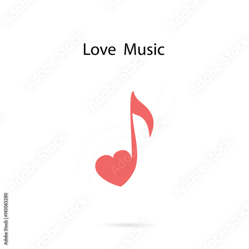 Musical note sign and red heat icon vector logo design template.Love Music Template Design.Design for greeting Card,Poster,Flyer,Cover,Brochure,Abstract background