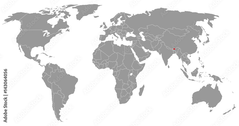 Bhutan auf der Weltkarte