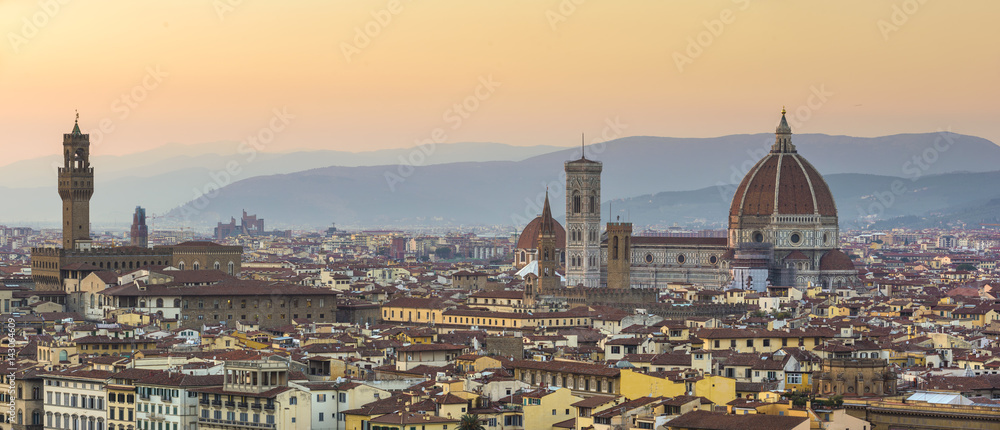 Amazing sunset panorama of Florence, art city in Italy