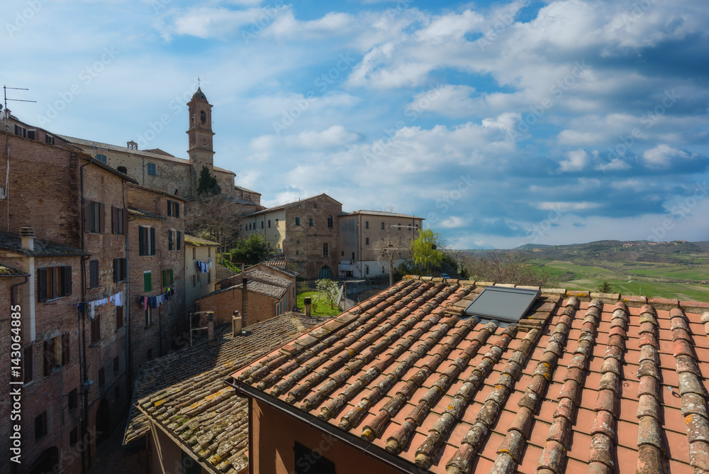 View of the roofs and buildings of an old Tuscan town, Montepulciano.