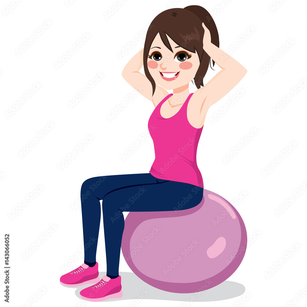 Beautiful young girl exercising with fitness yoga ball Beautiful young girl exercising with fitness yoga ball