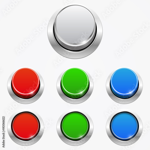 Set of 3d round web buttons In the pressed and not pressed position, isolated on white