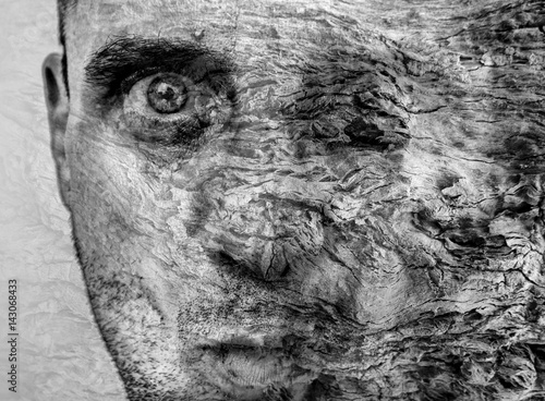Fotografie Amazing metamorphosis of man becoming tree, graphic art, beautiful and unique tr