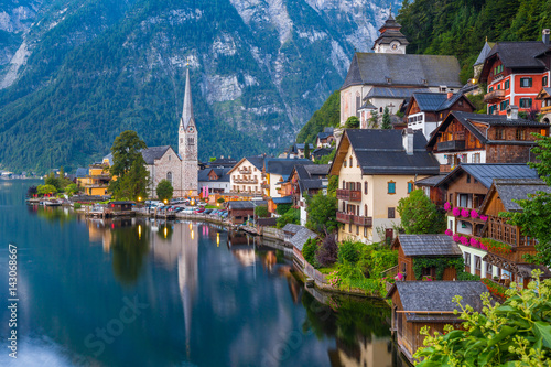 Hallstatt lakeside town in the Alps, Salzkammergut, Austria