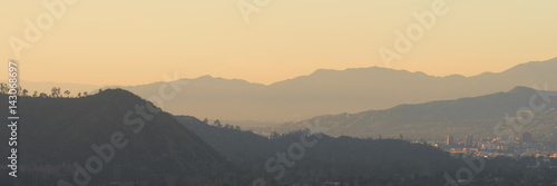Sunset landscape view of silouette mountains in Los Angeles California