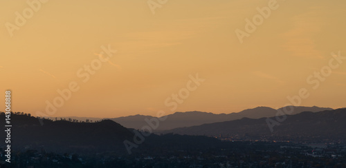 Sunset landscape view of silouette mountains in Los Angeles California
