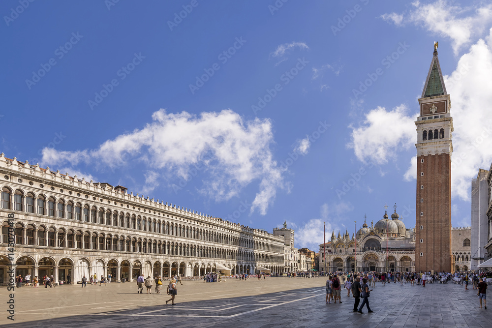 Beautiful view of Piazza San Marco square in a moment of tranquility on a sunny summer day, Venice, Italy
