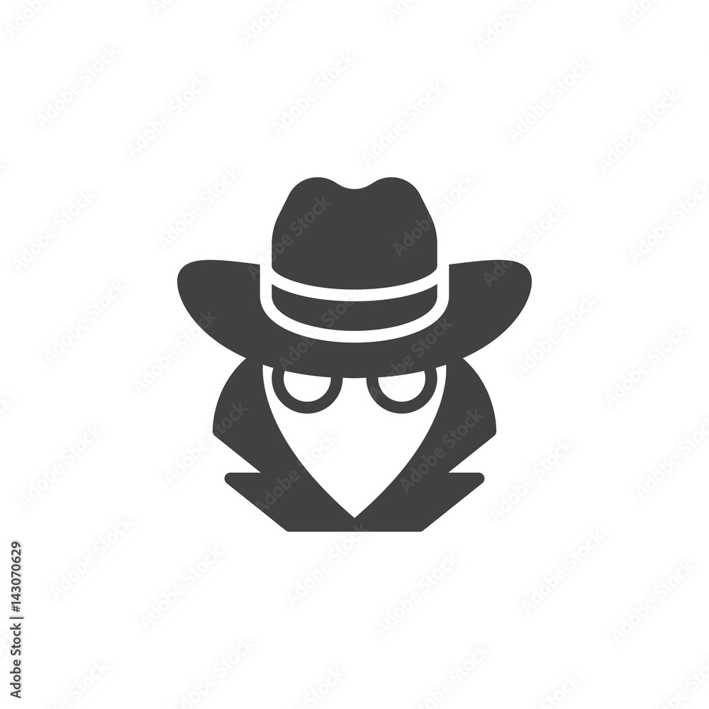 Spy, agent icon vector, filled flat sign, solid pictogram isolated on white. Symbol, logo illustration. Pixel perfect