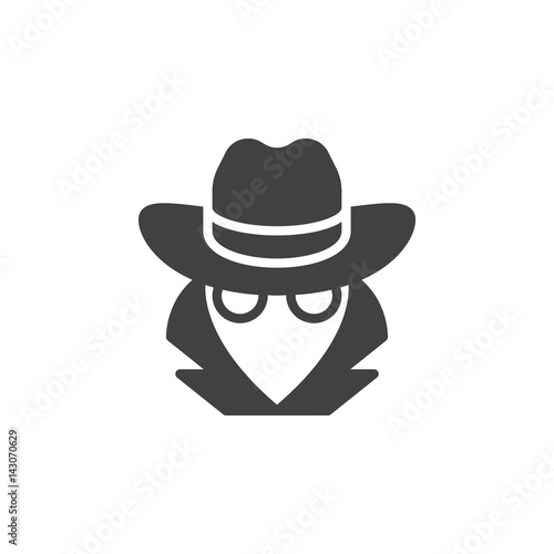 Spy, agent icon vector, filled flat sign, solid pictogram isolated on white. Symbol, logo illustration. Pixel perfect