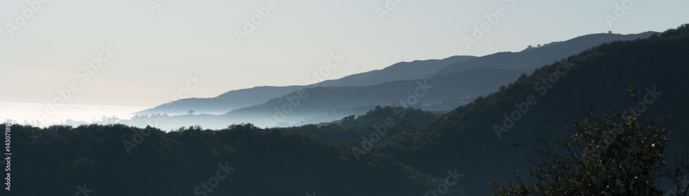 Fog cloud landscape panoramic view in Los Angeles California