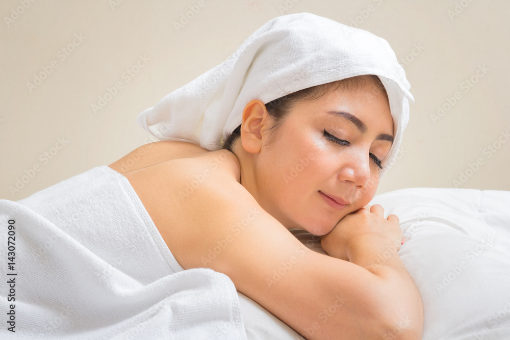 Portrait of young beatiful asian woman in spa massage, relaxing and beauty treatment in spa salon Portrait of young beatiful asian woman in spa massage, relaxing and beauty treatment in spa salon