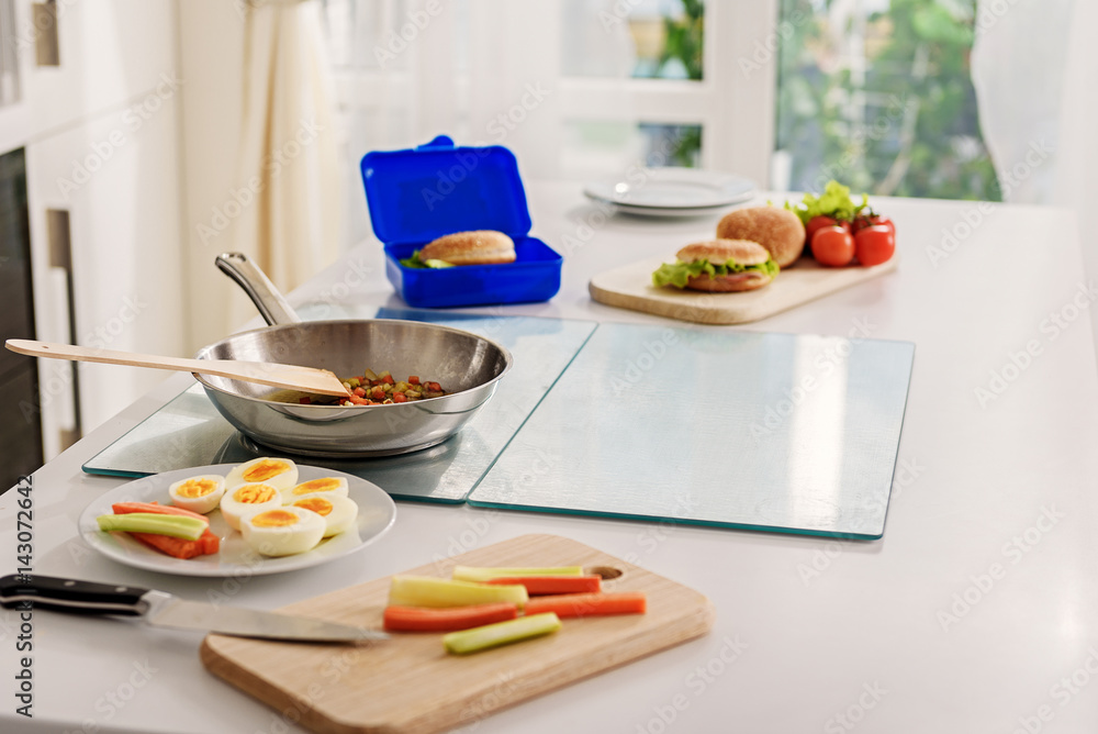 Tasty healthy food in cook room Tasty healthy food in cook room