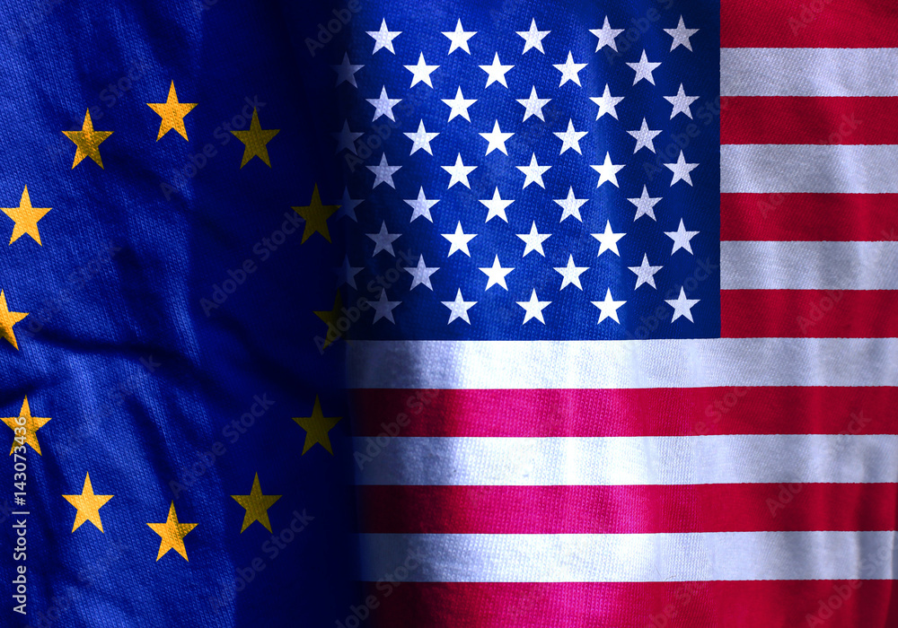 Two flags: United States. European Union Two flags: United States. European Union