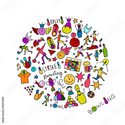 Bowling icons set, sketch for your design