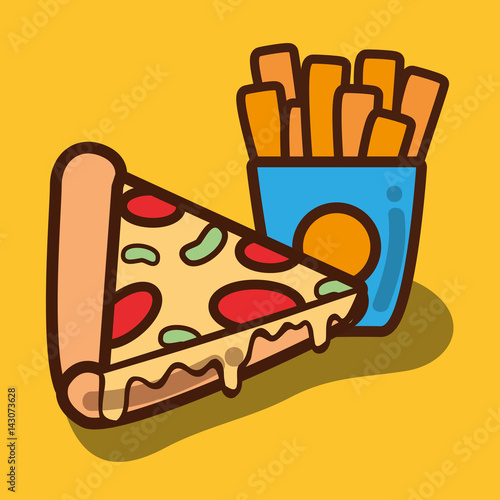 delicious pizza and fries french food