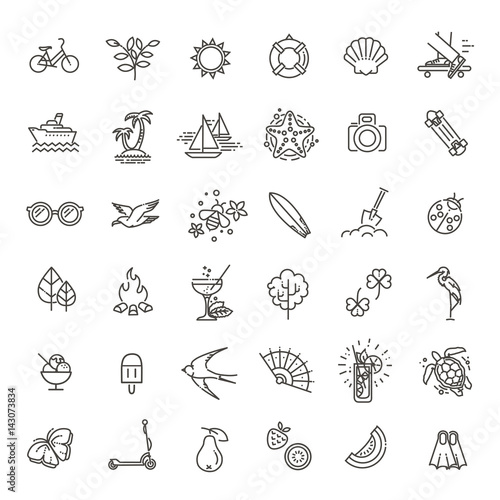 Outline web icon set - summer, vacation, beach