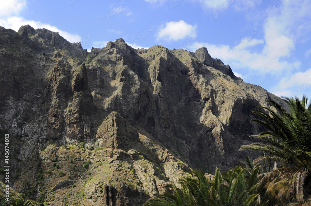 Natural ravine, volcanic cliffs and scarce vegetation in Masca, Tenerife, Canary Islands,