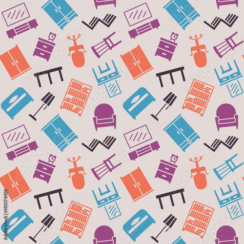 Furniture seamless color pattern. Background, illustration, vector, endless texture.