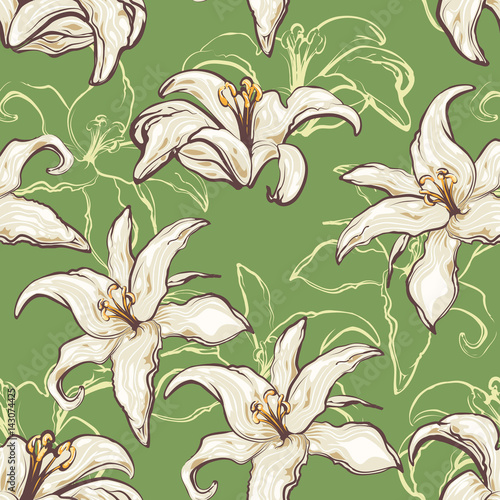Seamless background wth lilies in retro style