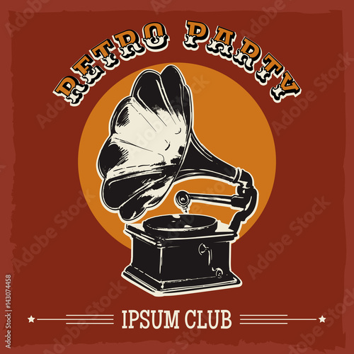 Retro party emblem with gramophone