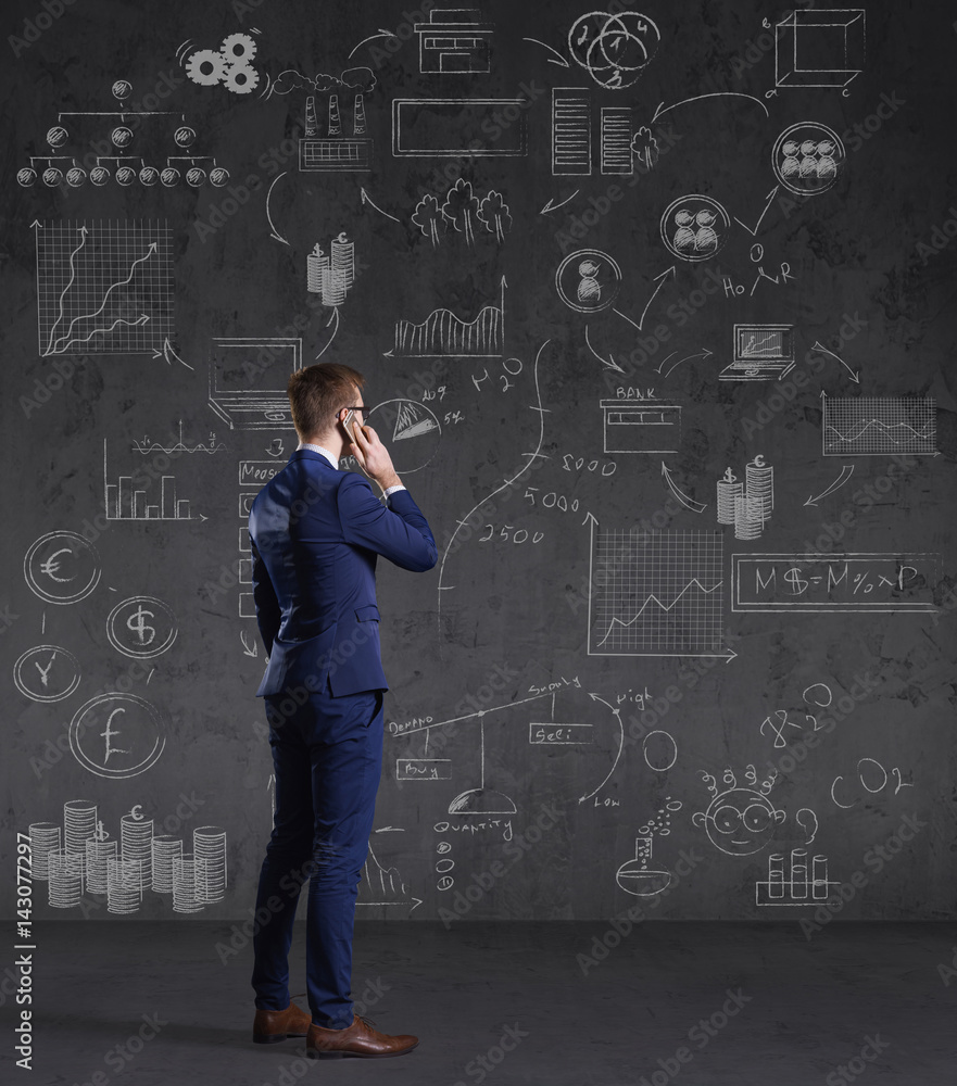 Businessman with smartphone. Schematic background. Business and office, concept. Businessman with smartphone. Schematic background. Business and office, concept.