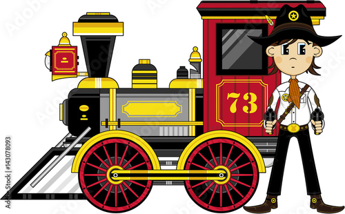 Cartoon Cowboy and Steam Train