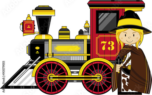 Cartoon Cowboy and Steam Train