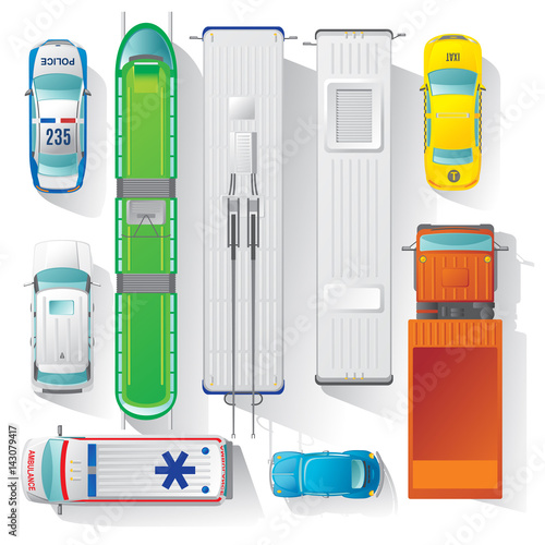 Top View City Transport Elements Set