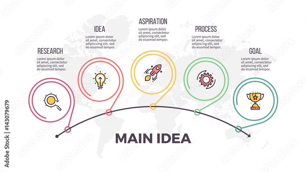 Obraz premium Business infographics. Timeline with 5 steps, options. Thin line vector template.