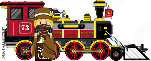 Cartoon Cowboy and Steam Train