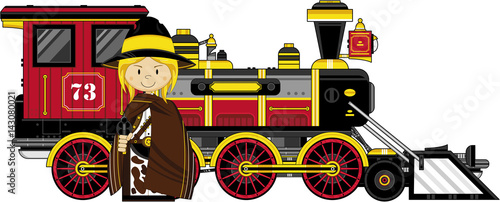 Cartoon Cowboy and Steam Train
