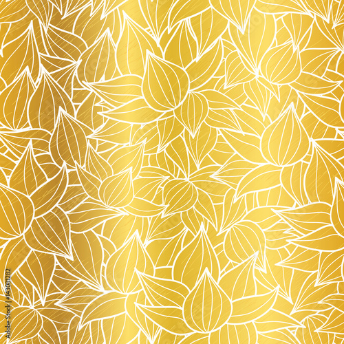 Vector gold and white succulent plant texture drawing seamless pattern backgr...