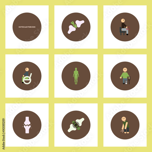 Collection of stylish vector icons in colorful circles body osteoarthritis