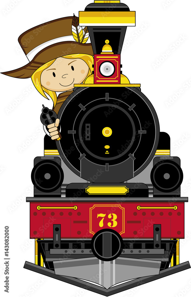 Obraz premium Cartoon Cowboy and Steam Train