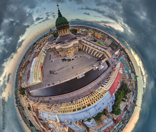 Kazan Cathedral in St. Petersburg. Panorama from the air.