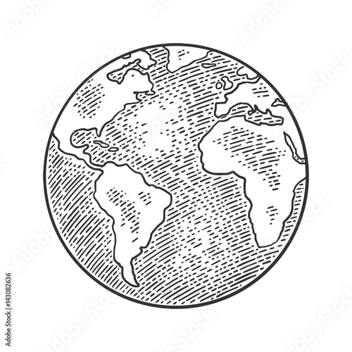 Earth planet globe. Vector black vintage engraving illustration