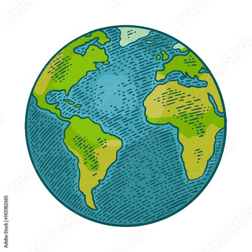 Earth planet. Vector color vintage engraving illustration