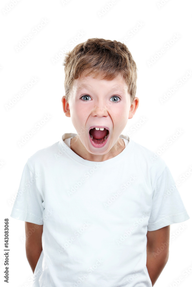 Portrait of emotional little boy on white background Portrait of emotional little boy on white background