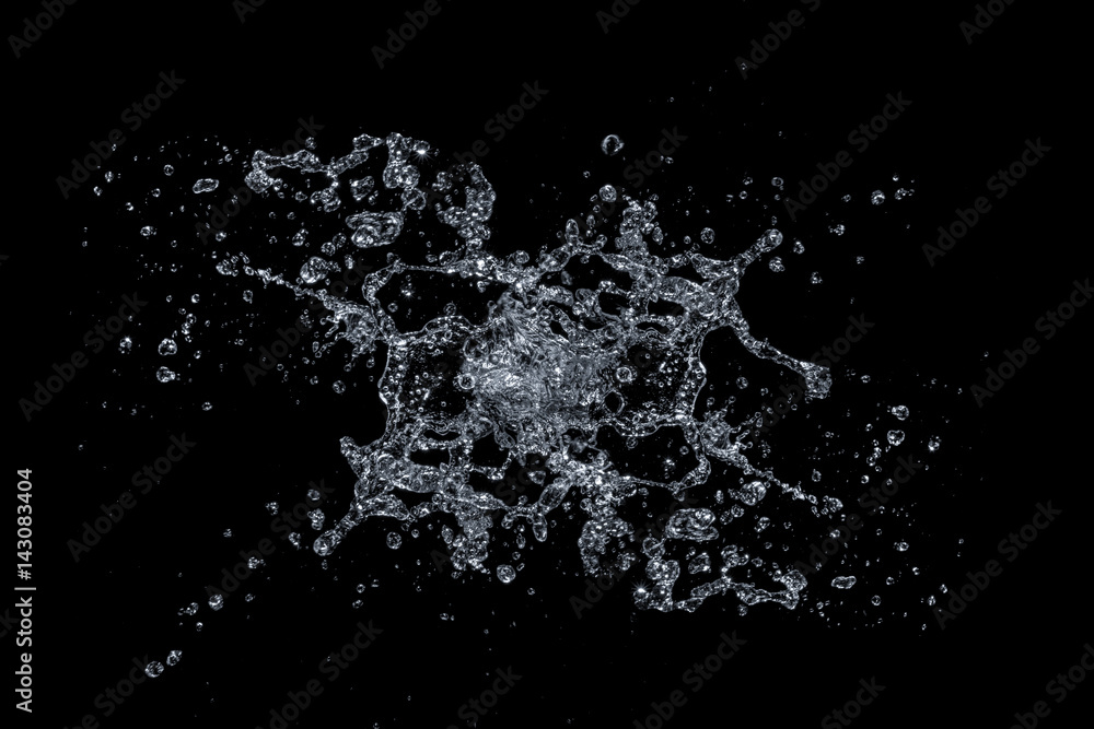 blue water splash set isolated on black background