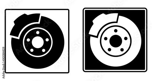 Brake discs. Car. Auto. Brake pads, brakes, car parts, car disc, car battery, brake rotor, shock absorber, brake caliper, tyre, spanner, disc brake pads. Sign. Icon