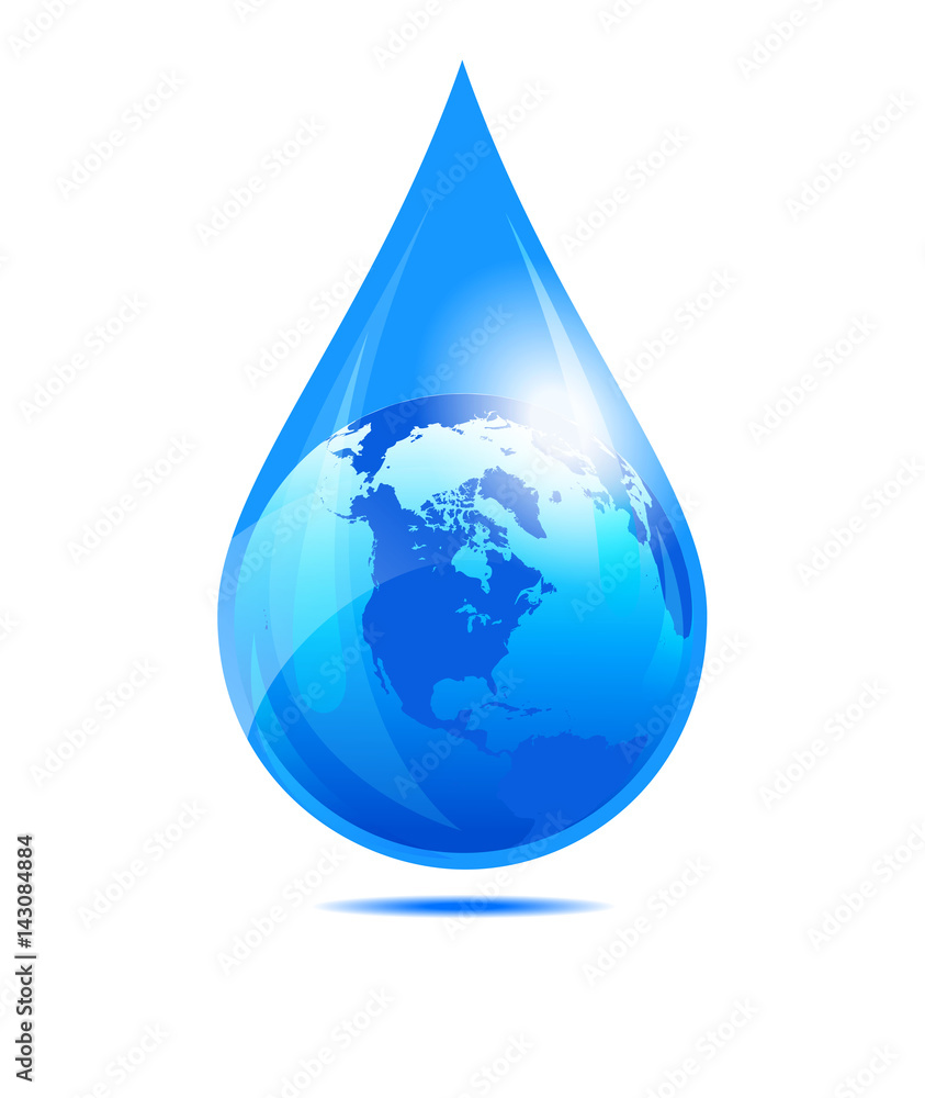Fototapeta premium Water Drop World, America, USA, Canada, North America, Globe in a Water Droplet