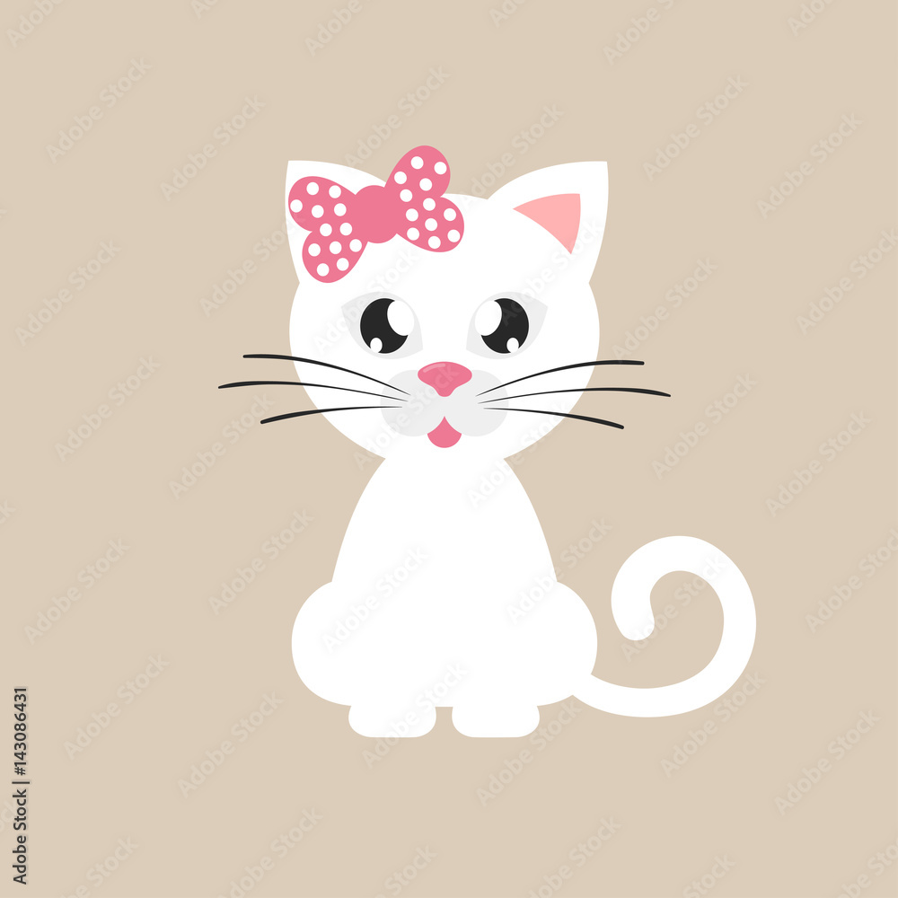 cartoon white cat with bow