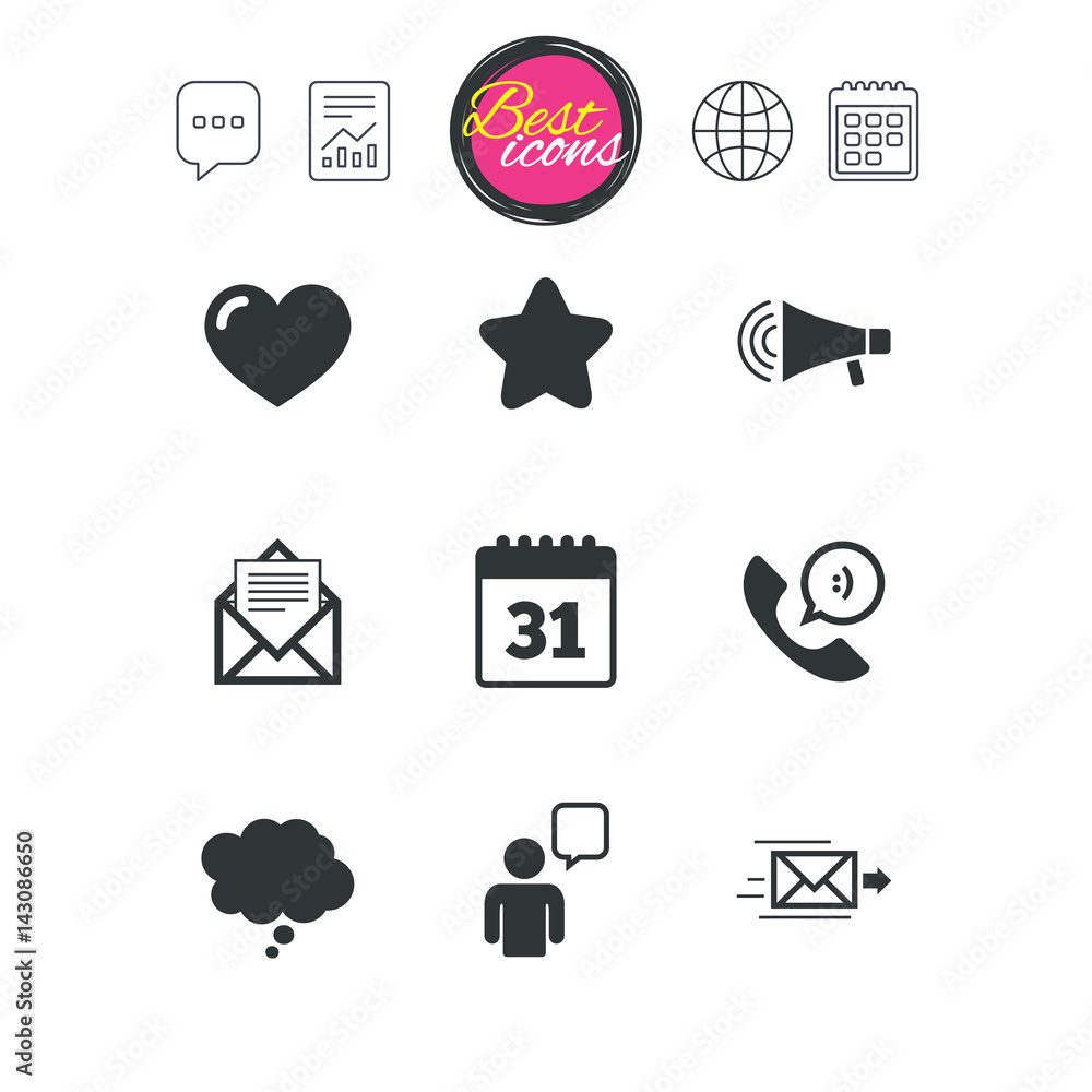 Mail, contact icons. Communication signs. Mail, contact icons. Communication signs.
