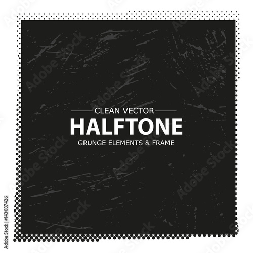 Abstract halftone dots frame, border. Vector grunge background