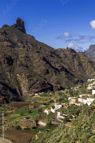 view on mountain Roque Bentayga and villiage Tejeda on gran canaria