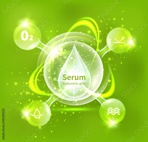 Hyaluronic abstract vector molecule infographics. Serum cosmetics information charts