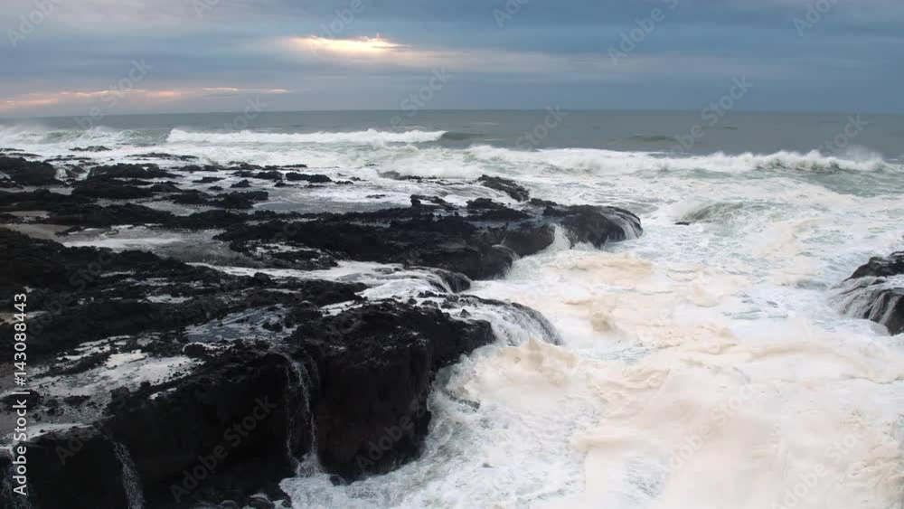 Aerial view of waves on rocky Oregon coast Aerial view of waves on rocky Oregon coast