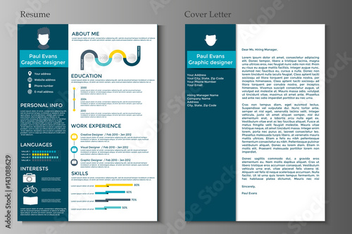 Resume and Cover letter collection.  Modern CV set with Infographics elements.