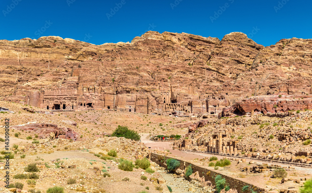 The Colonnaded street and the Royal Tombs at Petra