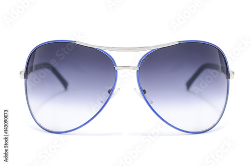 Sunglasses with blue iron frame isolated on white